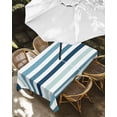 thumbnail image 3 of Outdoor Tablecloth with Umbrella Hole, Blue Teal Ombre Grey Striped Spillproof Waterproof Outdoor Table Cover, Farmhouse Stripe Modern Patio Tablecloths for Party Picnic Camping, Rectangle 60"x84", 3 of 9