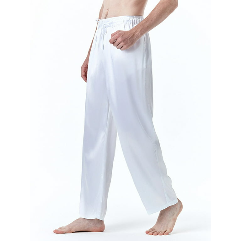Rejlun Mens Lounge Pant Straight Leg Sleepwear Elastic Waist Pajama Pants  Baggy Pj Bottoms Lightweight Sleep Trousers White L