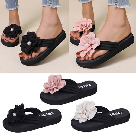 

Cethrio Women s Comfort Flatform Sandals- on Clearance Wide Width Beach Platform Flower Boho with Pockets White Dressy Sandals/ Slides Size 7