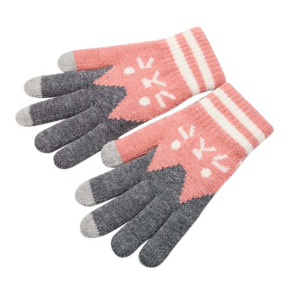 Up To $10 Gloves Mittens Pink Winter Women Adult Plus Velvet Thickening Cute Cartoon Acrylic Knitting Gloves