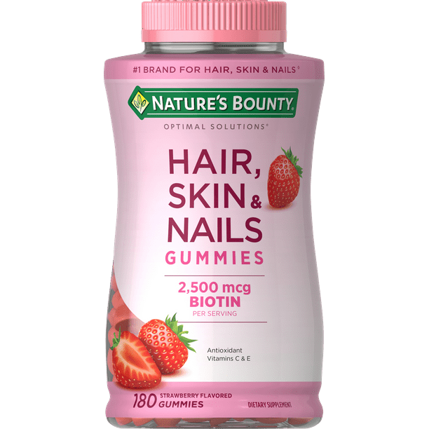 Natures Bounty Hair, Skin and Nails Vitamins with Biotin, 180ct Gummies -  