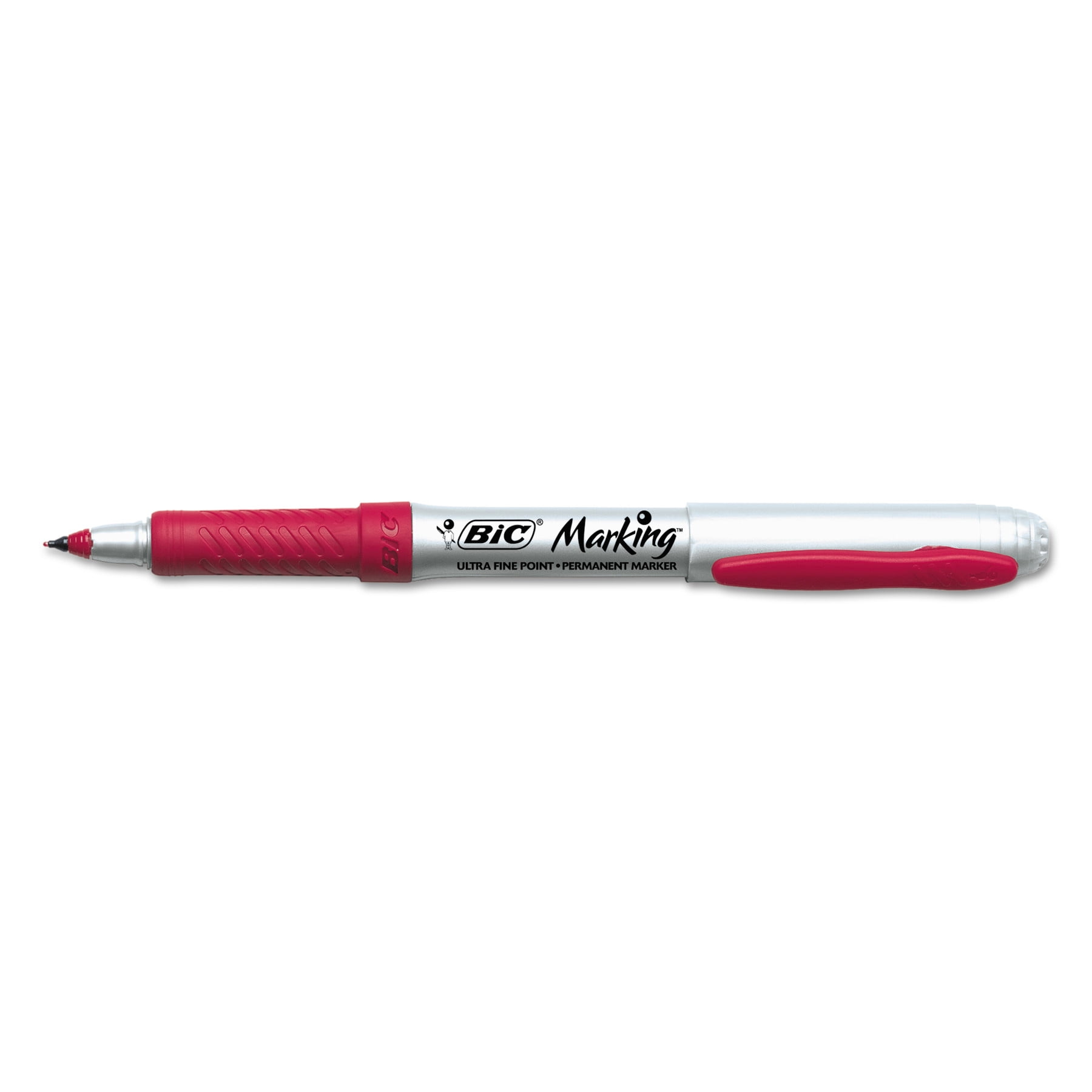 BIC Mark-it Fine-Point Permanent Markers, Red Ink, Silver Barrel