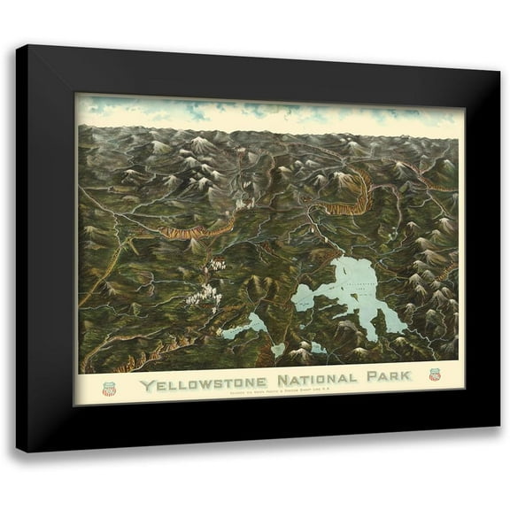 Union Pacific Railroad 14x11 Black Modern Framed Museum Art Print Titled - Yellowstone Park Union Pacific Wyoming