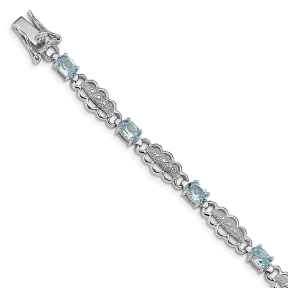 Diamond2Deal 925 Sterling Silver Rhodium Plated Aquamarine and Diamond Bracelet 7 inch for Women(L- 7inch, W- 7mm)