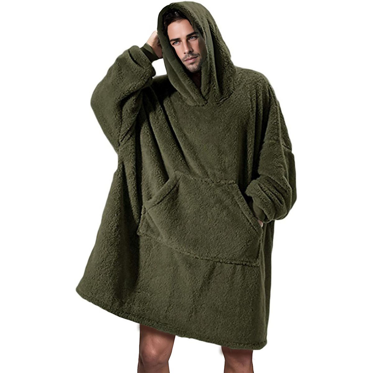 Oversized Blanket Hoodie Sweatshirt, Wearable Lounging Pullover for Adults Women Men Green One size