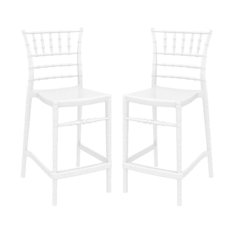 Home Square Chiavari 25.5" Outdoor Counter Stool in Glossy White Set