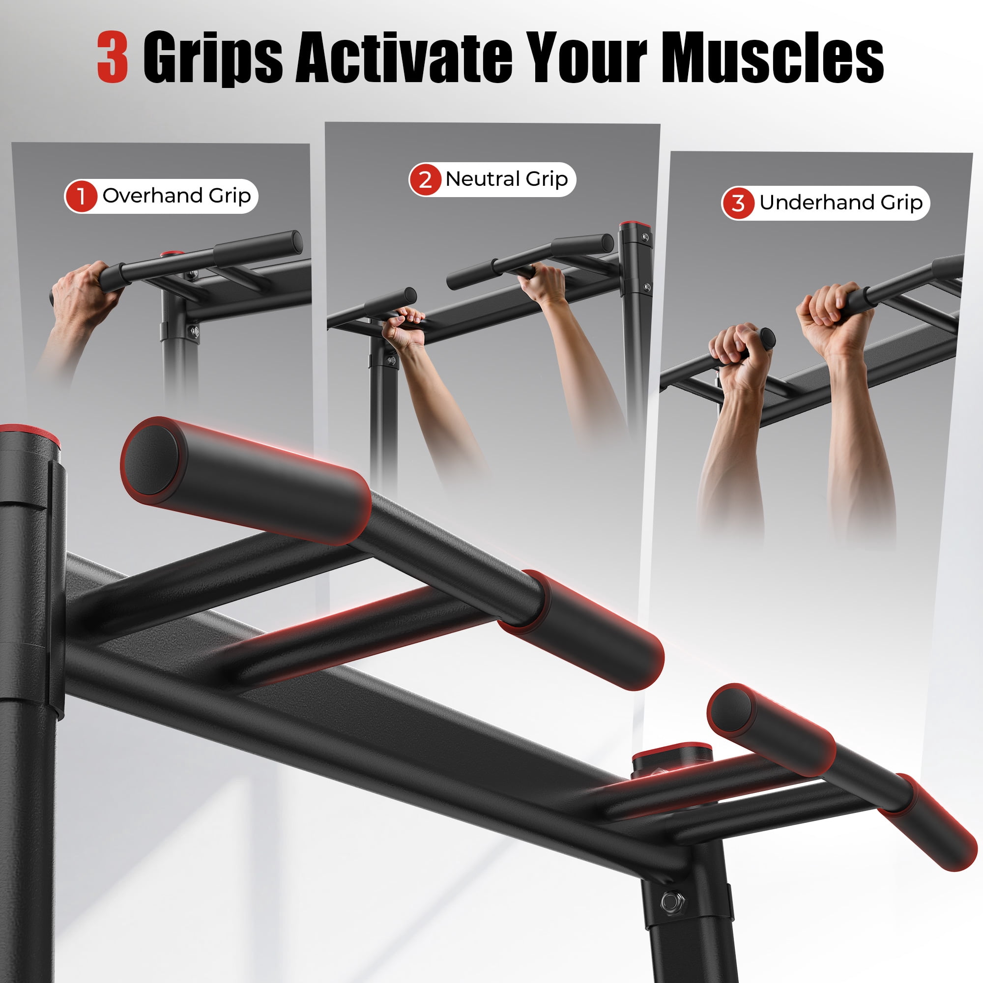 FED Fitness Sportsroyals Power Tower Pull Up Bar Station, 450LBS Stable Pull Up Dip Station for Home Gym
