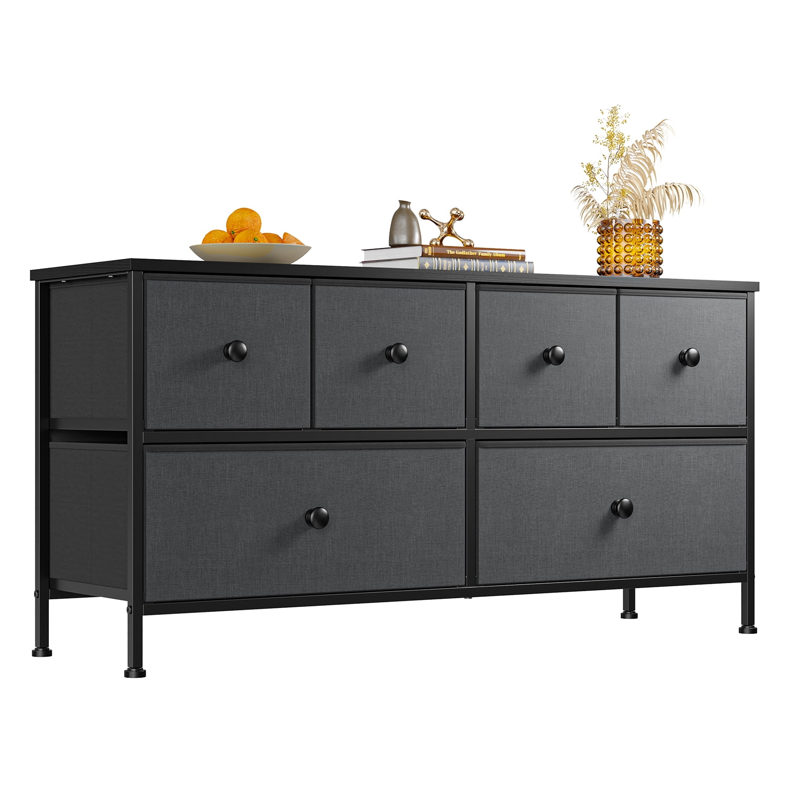 EnHomee Wide Dresser TV Stand with 8 Drawer & Outlet,Dresser for Bedroom Wide Black Dresser & Chests of Drawers Fabric Dressers TV Console Storage Unit for Living Room/Bedroom Furniture, Black