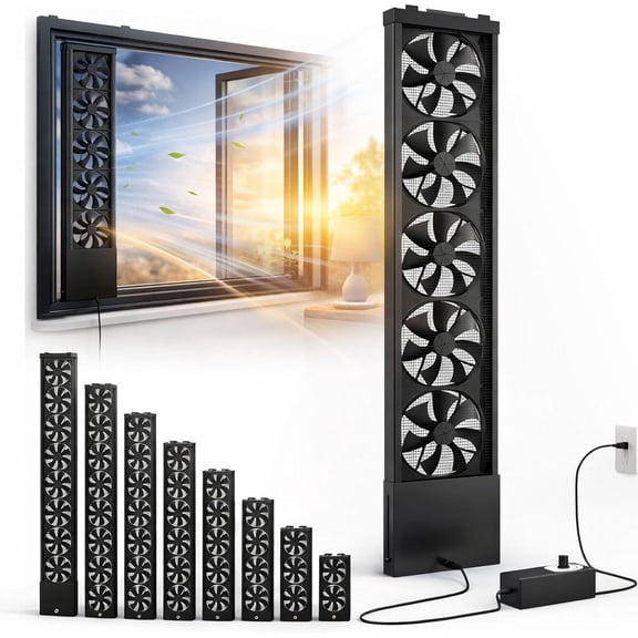 Vertical Window Exhaust Fan for Sliding Windows, Slim Window Fan Reversible Airflow, Adjustable Speed Quiet Twin Window Fans for Bedroo kitchen Bathroom Ventilation Cooling System(14-18in Black)