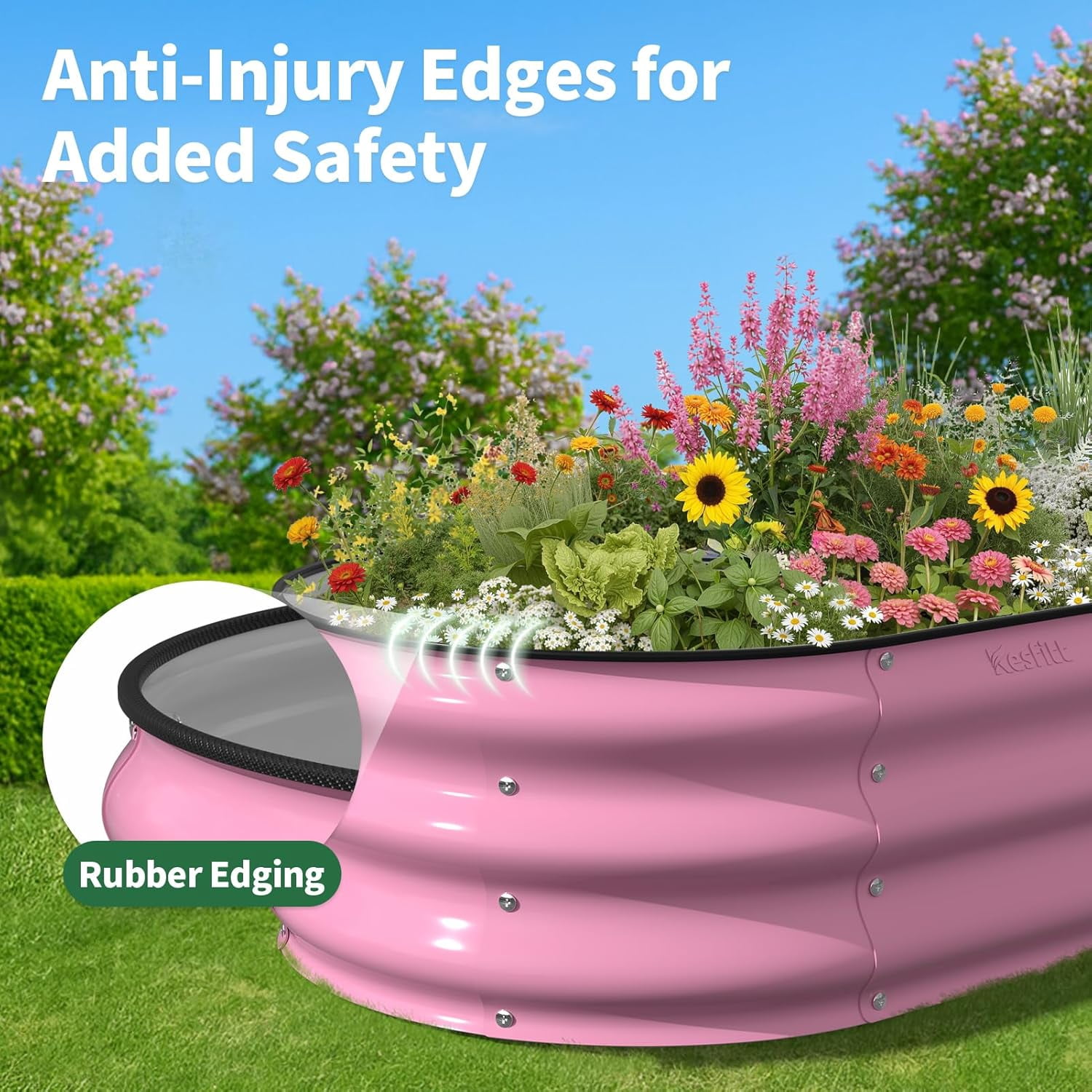 Raised Garden Bed, 4x2x1 FT Galvanized Steel Metal Raised Garden Bed, Oval Open-Bottom Design, 12-Inch Deep for Outdoor Vegetable & Herb Gardening, Blushing Pink