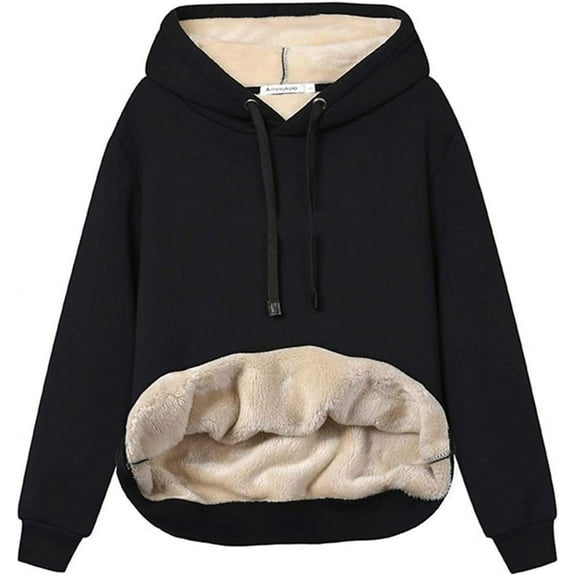 Womens Casual Winter Warm Fleece Sherpa Lined Pullover Hooded Sweatshirt