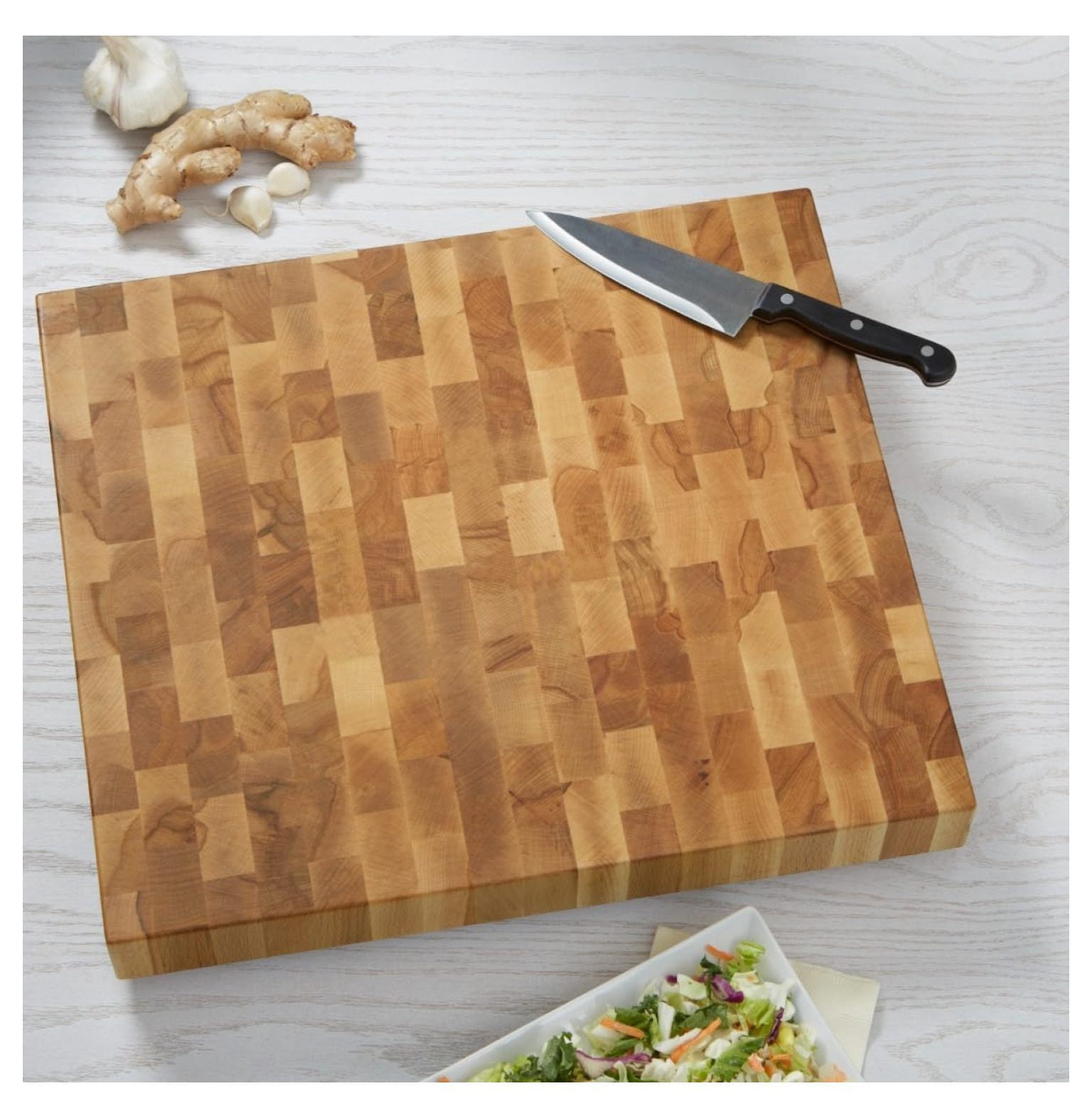 Butcher Block Cutting Board - 16x18 Inch Beechwood End Grain - Heavy Duty Chopping Board for Meat & Charcuterie - Kitchen Countertop Safe