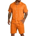 thumbnail image 2 of EliteGoogv Men Two Piece Set Mesh Short Sleeve Shirt And Shorts Casual Outfit For Men Summer Beach Matching Set Orange 3XL, 2 of 9