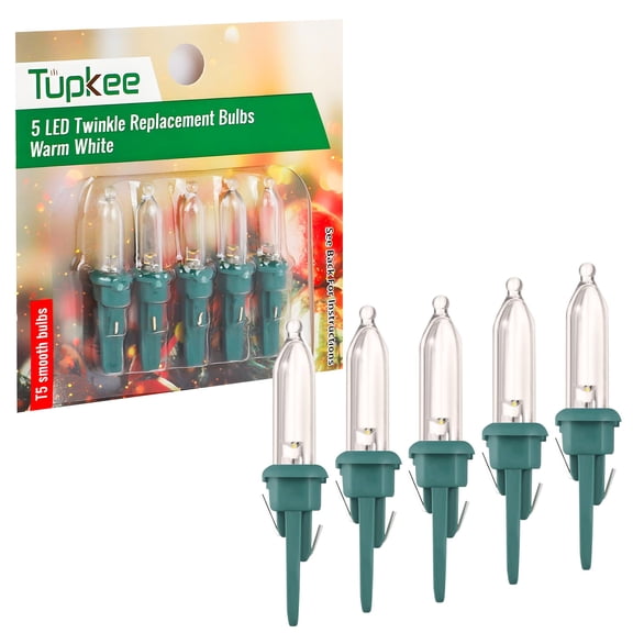 Tupkee LED Replacement Twinkle Bulbs - Warm-White T5 Smooth Bulbs - 5 Bulb per pkg