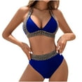 thumbnail image 3 of Awdenio Bikini Sets Women Halter Neck Color Block Swimsuit Self Tie High Waisted Tummy Bathing Suit, 3 of 5