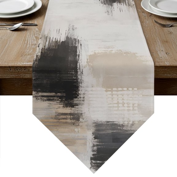 Black Beige Abstract Table Runner Linen Burlap Table Runner 36 Inches Small Modern Gradient Color Block Simple Dresser Scarves for Kitchen Island Coffee Dining Room Party Holiday Decoration 13"x36"