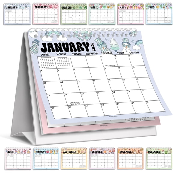 Small Desk Calendar 2026-2027 - Standing Flip Desk Calendars 2026, 18 Months Stand Up Calendars from Jan 2026 to June 2027, Retro Desktop Calendar Planner for Home, School, Office