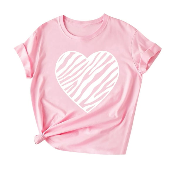 Aoochasliy Tee Shirts for Women Graphic Trendy Valentine's Day Print Short Sleeve T-shirt Novelty Tops