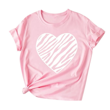 Ichuanyi Womens Tops, Summer Clearance Fashion Women Valentine's Day Print Short Sleeve T-shirt Novelty Graphic Tops
