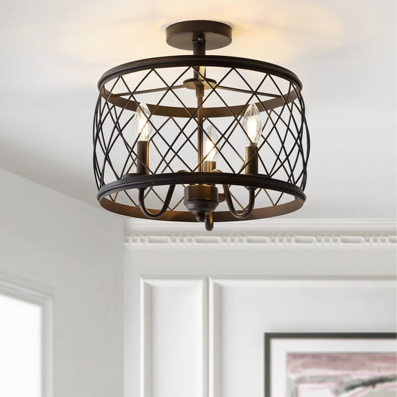 JONATHAN Y Eleanor 15" 3-Light Metal LED Semi Flush Mount Ceiling Light, Oil Rubbed Bronze, JYL9037B
