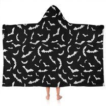 Black Halloween Bats with White Hooded Bath Towel，50"x30" for Ages 3 To 12 Kids, Quick Dry Lightweight Soft Microfiber Hood Beach Towel Cover Up for Kids