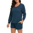 thumbnail image 3 of FAIWAD Pajamas Set for Women Long Sleeve Tops and Shorts Knit Lounge Set 2 Piece Outfits Comfy Casual Loungewear, 3 of 4