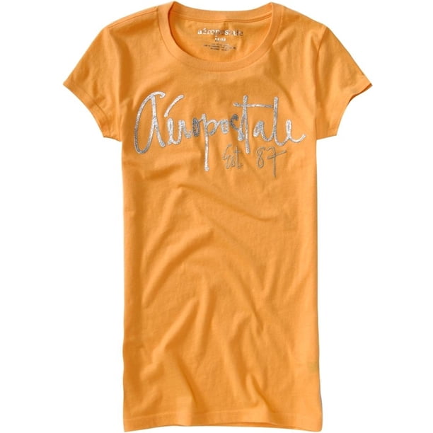 Aeropostale Shimmer Graphic playera para mujer, naranja, extragrande