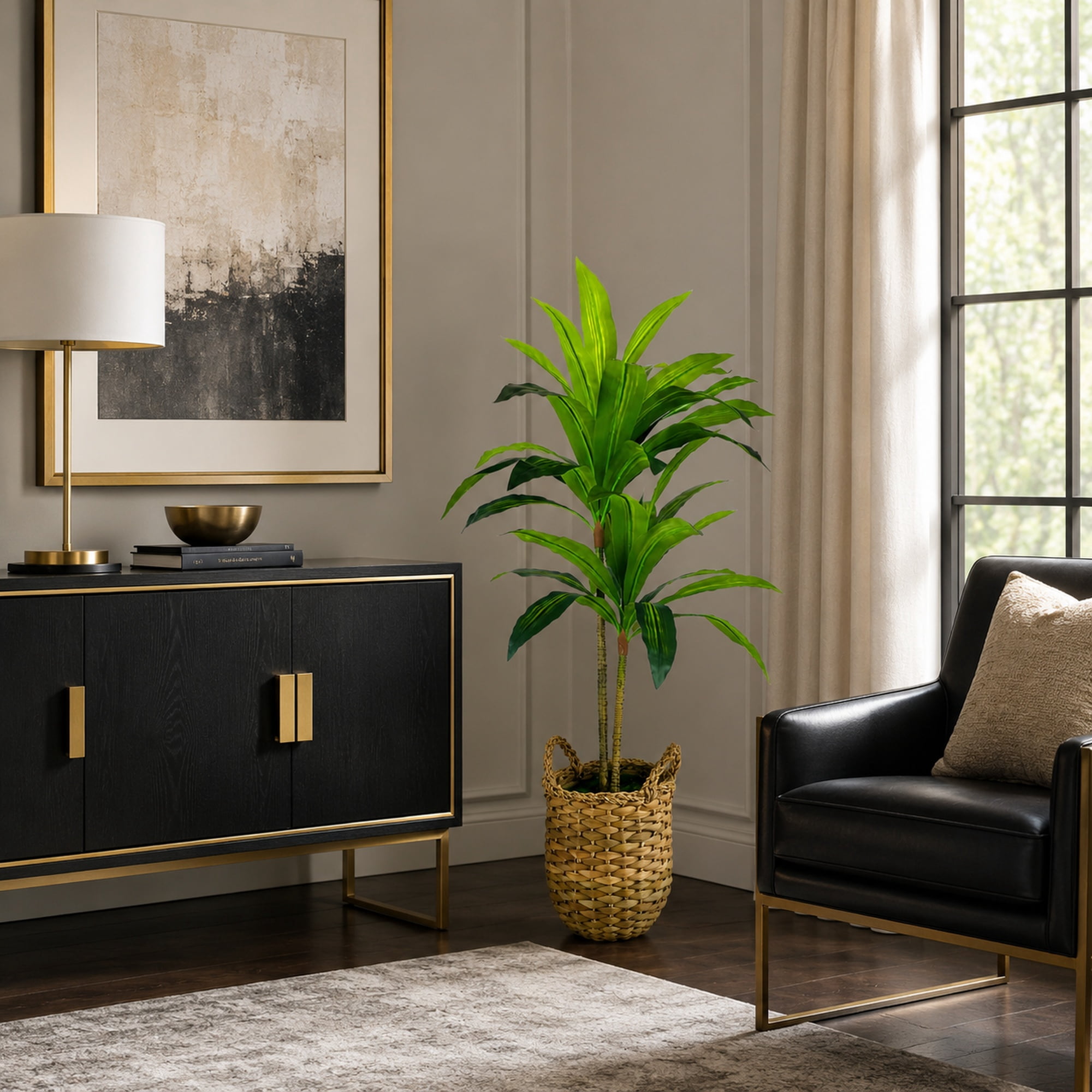 Artificial Plants, 3.3ft Fake Dracaena Tree in Woven Handled Basket by LCG Florals, Faux Designer Fake Plants Indoor Décor, Silk Plants for Home Décor Office Porch Patio Living Room Decor