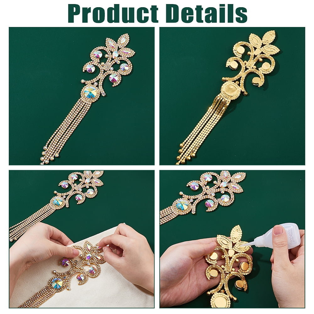 2PCS Rhinestone Applique Patches Tassel Rhinestone Patches Gold Tassel Epaulettes Glitter Shoulder Appliques Sew on Patch Costume Accessories DIY