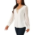 thumbnail image 4 of INSPIRE CHIC Women's Lace V Neck Long Sleeve Simple Casual Tops Fall Winter Fashion T Shirt, 4 of 4