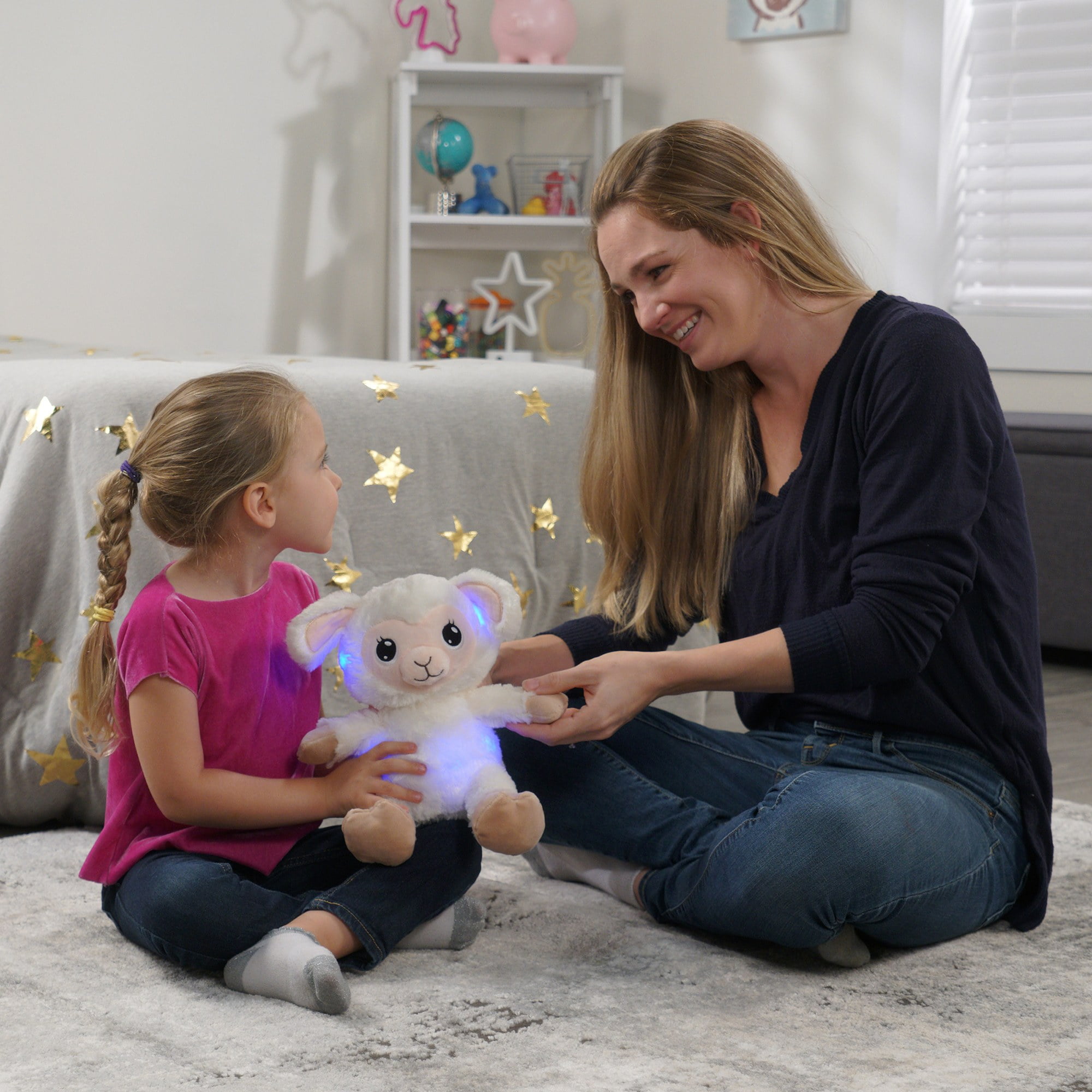Happy Nappers: Lullabrites Lamb - Musical Light Up Bedtime Plush - Cream & Tan - Plays 3 Lullabies, Soft Animal, Day & Night Soothing Toy, Kids