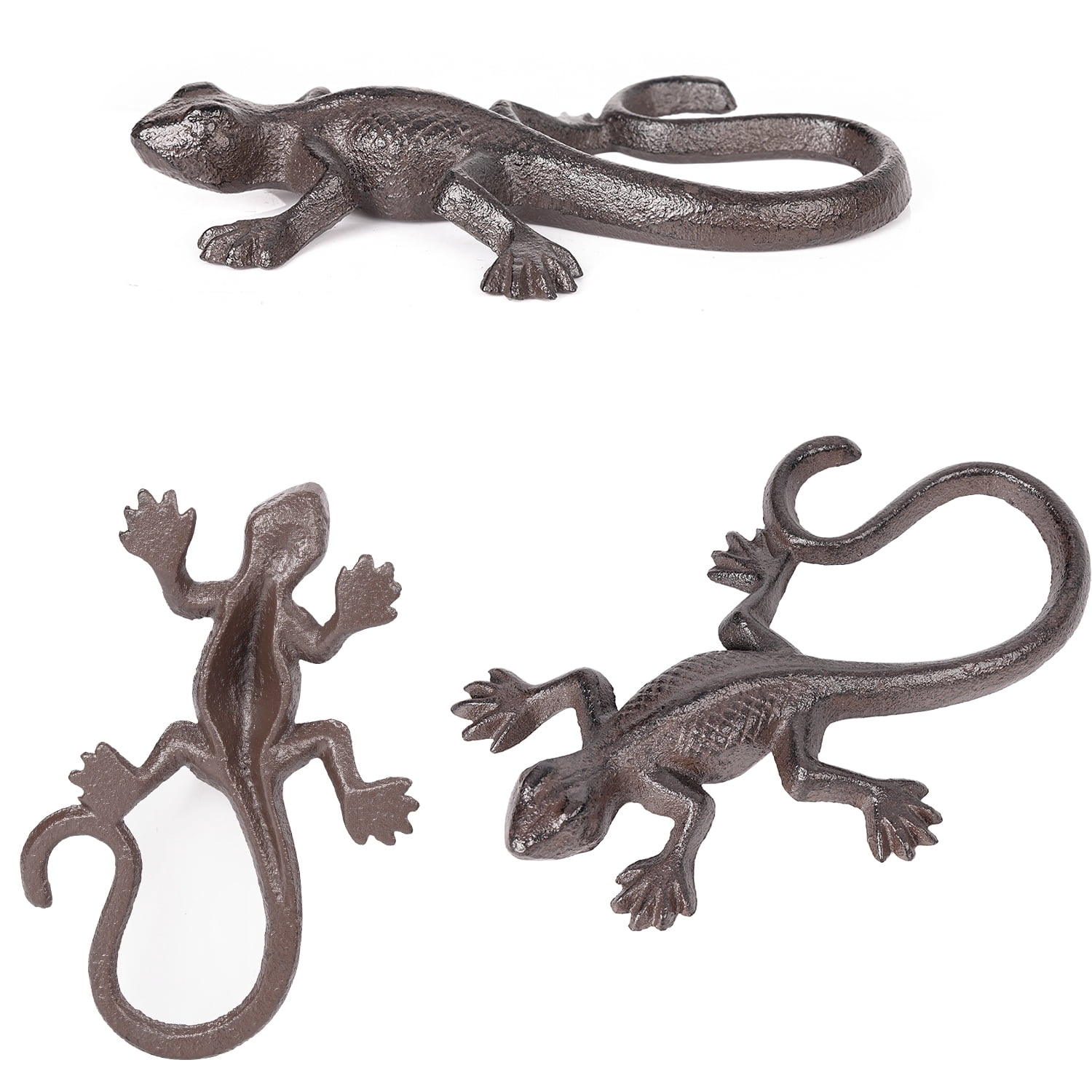 Sungmor Cast Iron Lizard Statue,Vintage Outdoor Animal Collection Figurines,Home Office Shelf Decor,Garden Lawn Adorable Ornament,Vintage Brown Finish - Right Curly Tail