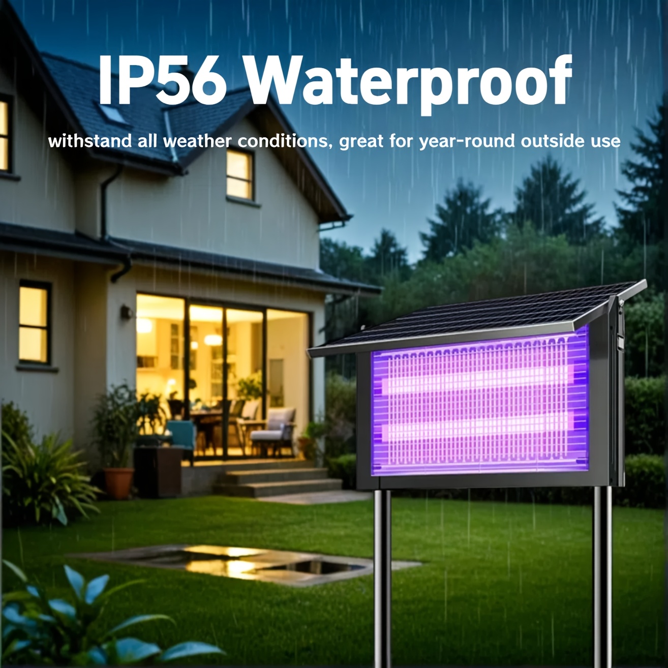 4500V Solar Mosquito Zapper - 4000mAh Battery, IP56 Waterproof, Metal Shell - 3 Placement Options & 2 Modes for Garden/Patio - Fast Shipping