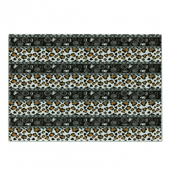 Zambia Cutting Board, Cheetah Pattern with Circles Spiral Exotic Fur Zoo Safari Image, Decorative Tempered Glass Cutting and Serving Board, Small Size, Dark Brown Orange White, by Ambesonne