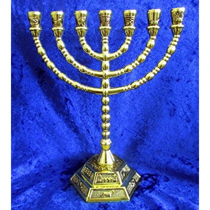 12 Tribes of Israel Jerusalem Temple Menorah choose from 3 Sizes Gold or Silver (Gold, 8 Inches)