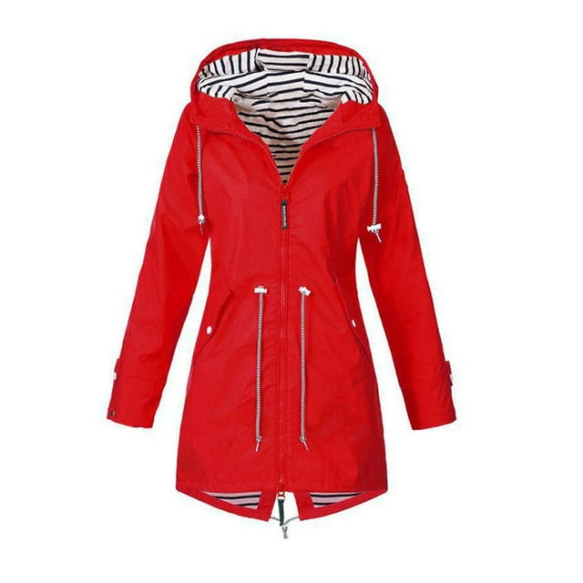 con capucha Chaqueta de mujer suave Impermeable lluvia Ropa exterior - rojo XL Sunnimix Rompevientos