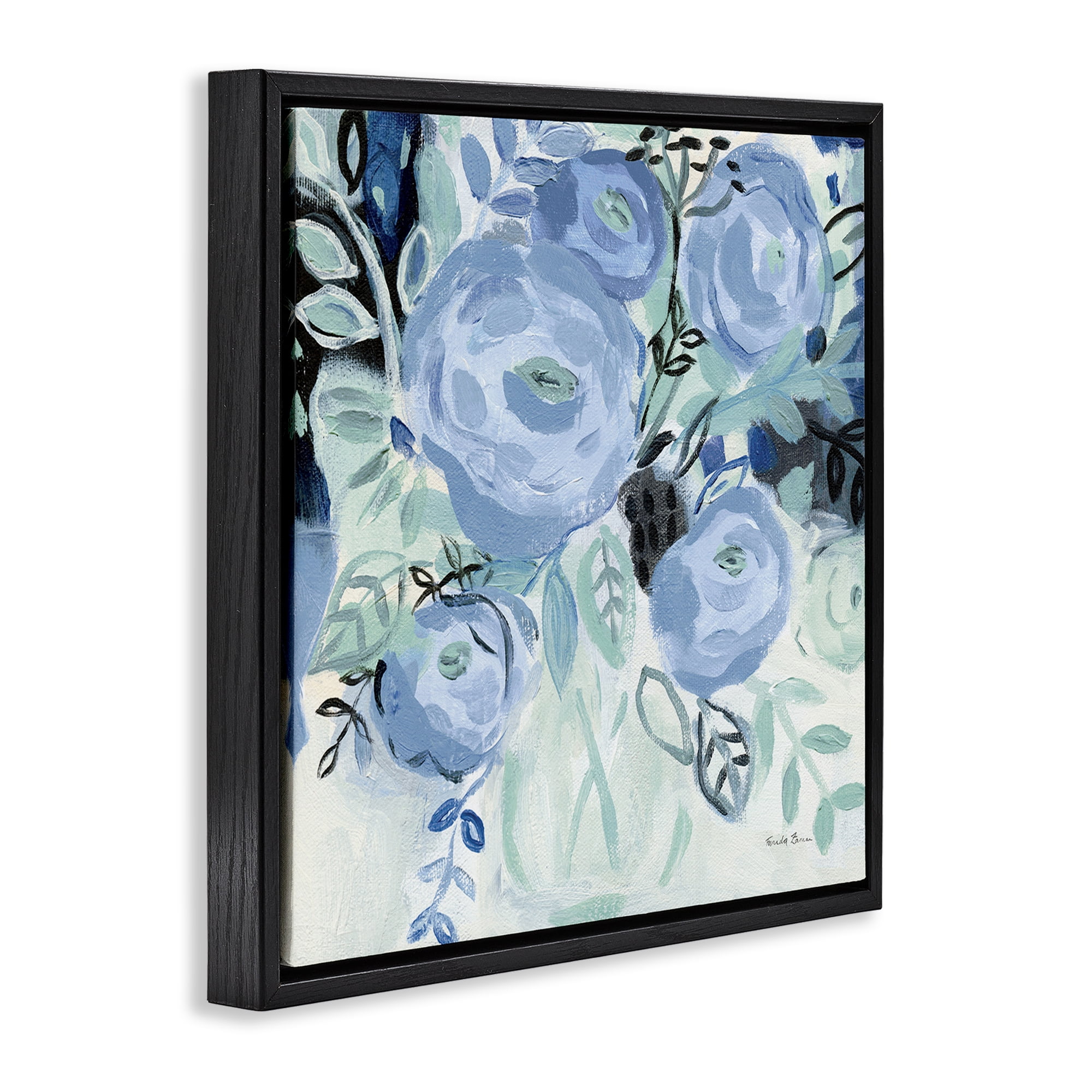 Stupell Industries Blue Coastal Blooms Botanical & Floral Painting Black Floater Framed Art Print Wall Art, 25 x 25