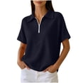 thumbnail image 2 of Otntypg Women's Quarter Zip Short Sleeve Tops Lightweight Casual Waffle Knit Collared Golf Shirts Loose Fit Dressy Textured Pullover Blouse, 2 of 8