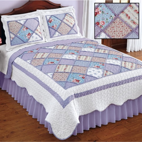 Reversible Ashland Floral Scalloped Patchwork QuiltFull/QueenLilac