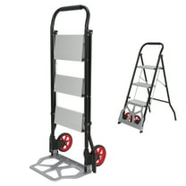 Garvee Folding Hand Truck | 3 Step Ladder | 250 LBS Capacity | Non-Slip Pedal | 2 Wheels | Silver
