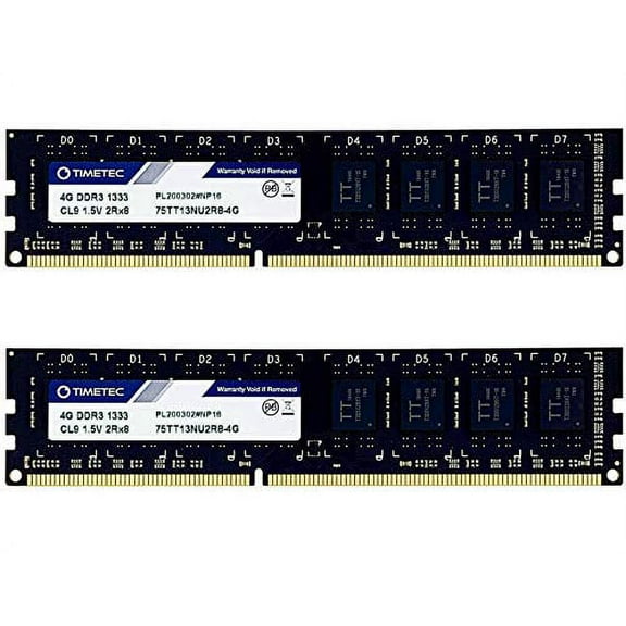 Timetec 8GB Kit (2x4GB) DDR3/DDR3L 1333MHz PC3-10600 Non-ECC Unbuffered Desktop RAM, 1.5V/1.35V CL9 Low Density Dual Rank 2Rx8 240-Pin UDIMM