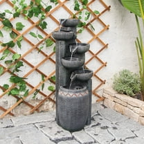 35.83''H Outdoor Indoor Garden Water Fountain 6-Tiers Modern Floor Standing Water Feature Waterfall Fountains with LED Lights for Yard Porch Deck Patio Home Decor