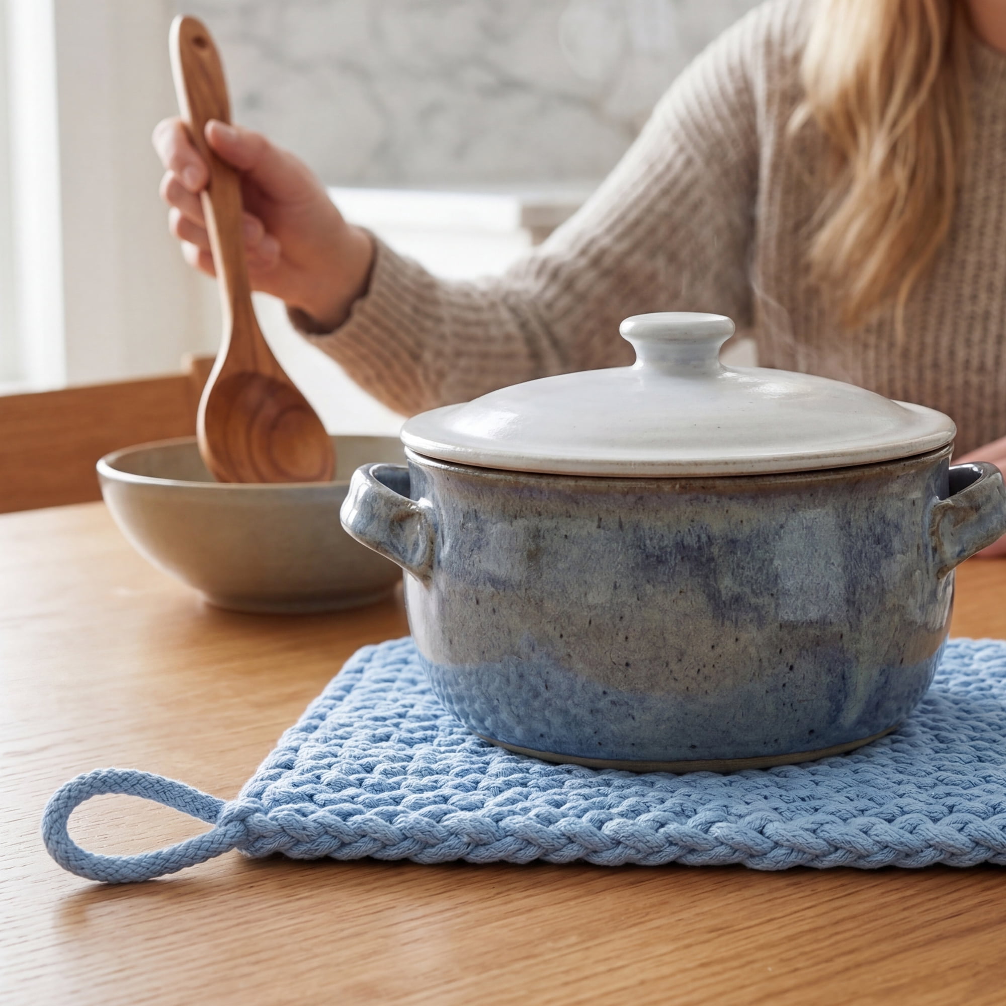 Unique Bargains Pot Holders Heat Resistant Non Slip Hot Pads Blue 7.5*7.5in