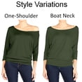 thumbnail image 4 of Tops Dolman para mujer con hombros descubiertos, cintura con bandas, mangas 3/4, camisetas de talla regular y grande (talla XL, rosa bebé), 4 of 6