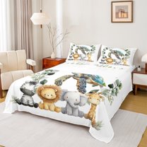 Manfei Wild Animal Turtle Twin Sheet Sets,Zebra Lions Giraffe Twin Fitted Sheet,Cute Zoo Animal Flat Sheet For Girls Kids,Breathable Home Decor,3-Piece