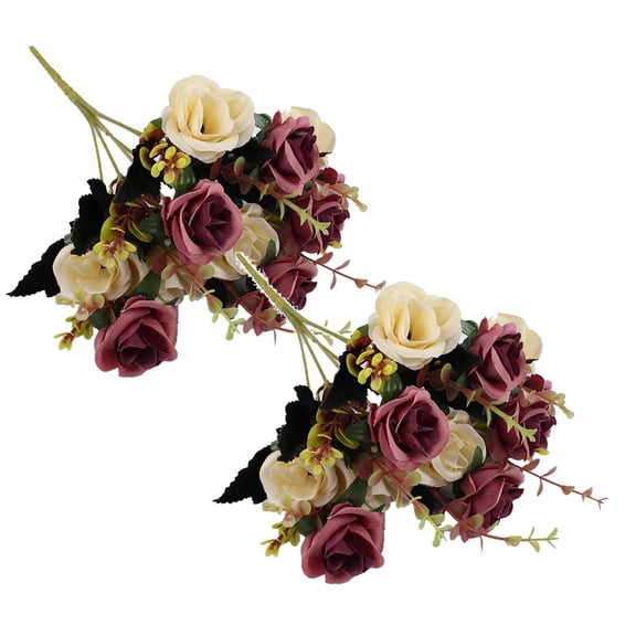 2 Bundles Artificial Little Rose Silk Flowers, 12 Heads Per Bundle, Realistic Plastic Plants for Wedding and Home Decor, Coffee