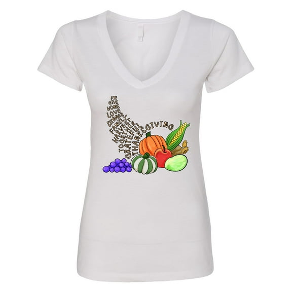 Inktastic Thanksgiving Cornucopia Word Art Women's V-Neck T-Shirt