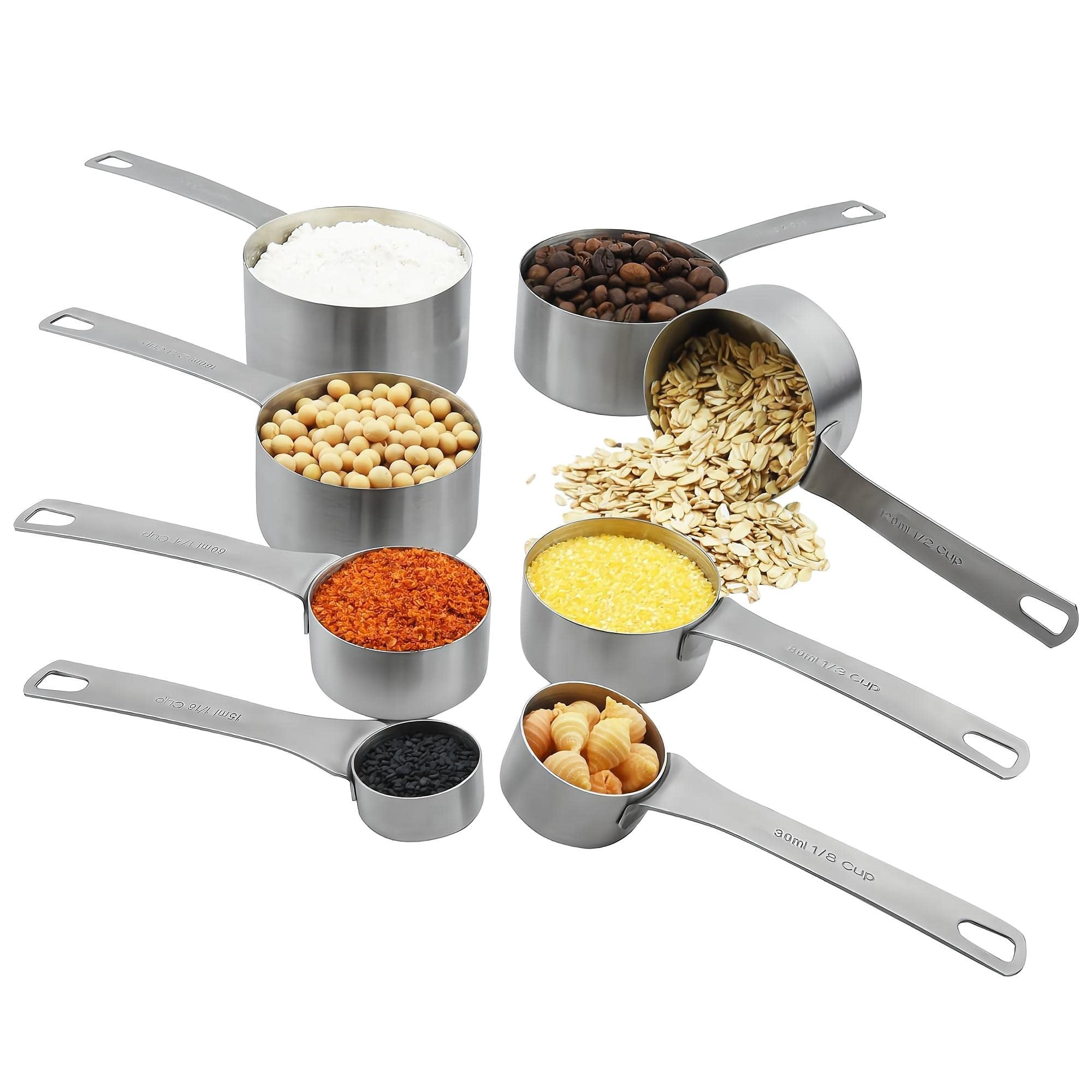 Measuring Cup Set Of 8  18/8 Stainless Steel Cups For Kitchen & Baking Heavy Duty Metric Measure With 2/3 3/4 Meaure