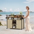 thumbnail image 5 of PAKASEPT Outdoor Kitchen Wicker Rolling Bar Cart with Storage Cabinet & Extended Plastic Wood Table Top, Kitchen Island on Wheels for Patio Backyard Garden Poolside, Double Handle Design, 5 of 7