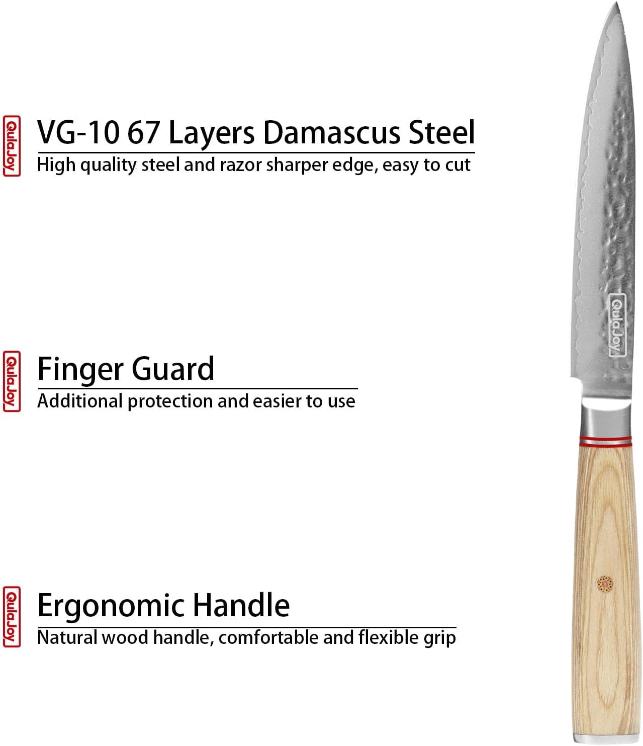 Qulajoy 4.9 Inch Utility Knife, Japanese Kitchen Knife Sharp Damascus Chef Knife for Meat Vegetable Cutting
